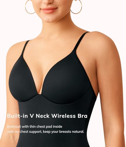 LODAY Shapewear Bodysuits for Women Deep V Neck Body Suit with Built in Bra2