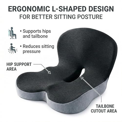 NEXCOZY Ergonomic L-Shaped Memory Foam Seat Cushion for Office Chair & Car Seat, Breathable Sitting Pad for Long Sitting Relief, Tailbone & Hip Support Cushion for Driving, Desk Chair, Wheelchair by NEXCOZY - Used condition - Image 4