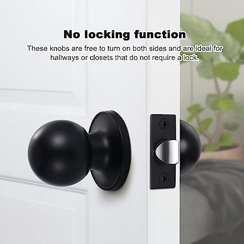 Coolty Passage Door Knob Set Keyless Non Locking Round Door Handle Ideal for Non-Locking Interior Doors Kitchen Closet Pantry Closet Hallway Doors (Black) - Image 3