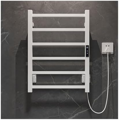 Smart Heated Towel Rack – Black Stainless Steel Wall-Mounted Plug-in Dryer with Timer – Efficient Bathroom Heating & Drying Solution, Space-Saving Design & Right-Wire Layout