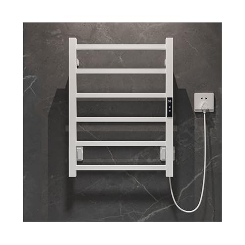 Toallero calefactable Inteligente para baño, Blanco, con Cable Derecho, de Acero Inoxidable, con Enchufe, para Pared y Temporizador.