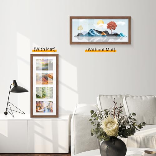 8x20 Oak Wood Picture Frame - 8x20 Photo Frame with Mat Display 4Pcs 4x6 Photos, 4x6 Picture Frame Wood, Natural Solid Wooden Picture Frames for Wall Art Photo and Prints(3 Pack, Walnut)