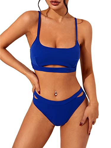 Maillot de bain deux pièces bleu roi à découpes pour galber la silhouette en M