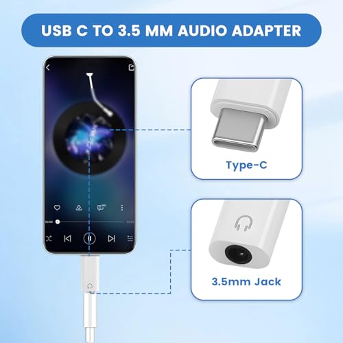 2 Stück USB C auf 3,5mm Audio Adapter, Typ C zu AUX Kopfhöreranschluss für iPhone 15/16 Samsung Galaxy S24/S23 Huawei iPad, Adapter USB C auf Klinke Kompakt und Tragbar, Typ C Audio Konverter Weiß