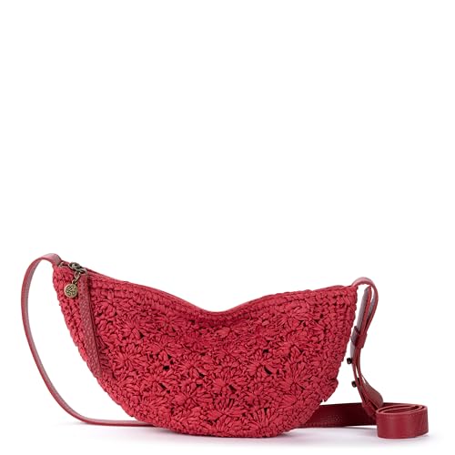 Image of The Sak Tess Crochet Crescent Shoulder Bag - Premium Women's Handbag for Everyday & Travel - Adjustable Strap with Zipper Closure - Scarlet Primrose Straw
