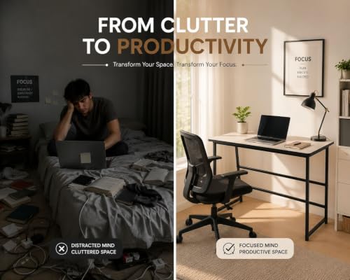 Image of Portable Wood & Metal Computer Desk | Modern Writing Table | Stylish Multipurpose Study Table Best for Home, School, Office Work & More | Ideal for Kids & Adults