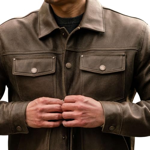 Men's Premium Trucker Leather Jacket| Cowboy Style Real Leather Trucker Jacket2