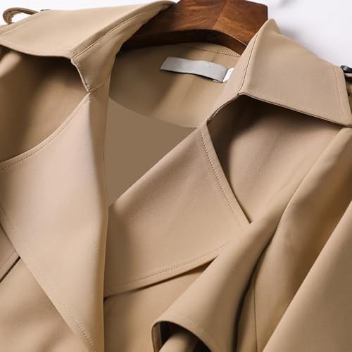 Women's Double Breasted Long Trench Coat Belted Notch Lapel Overcoat Classic Outerwear Casual Slim Windbreaker3