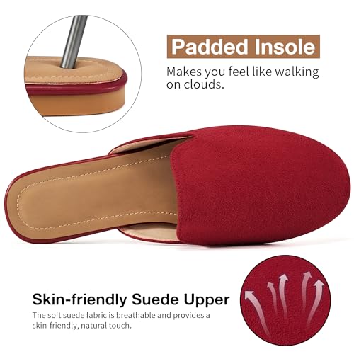 Image of Ecetana Mules for Women Flats Shoes: Comfortable Slip On Casual Work Slides Round Toe Backless Loafers