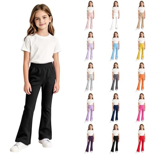 Girls Flare Sweatpants Elastic Waist Pull On School Uniform Pants Black