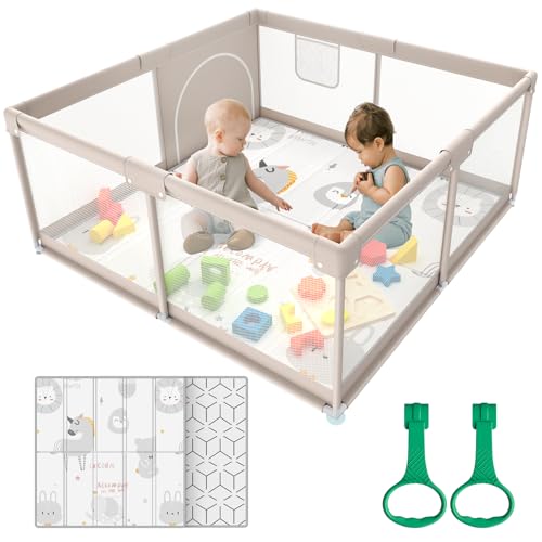 Image of Baby Playpen,Playpen, Playpen for Babies and Toddlers, Play Pen for Kids, Play Pens for Babies and Toddlers for Apartment (47 * 47 inch Grey with mat)