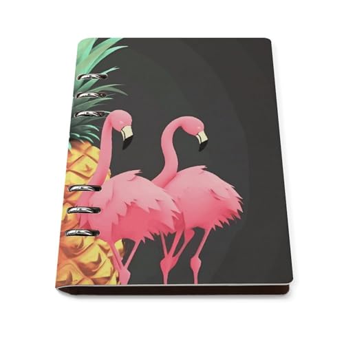 Cuaderno A5 de piel sintética premium recargable con diseño de flamencos 1