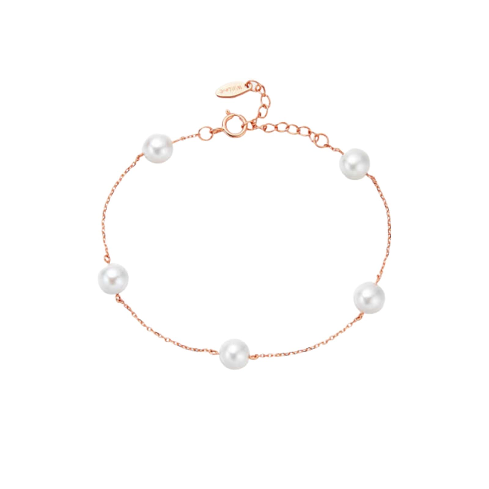 Pulseras de oro rosa para mujer, perlas de oro rosa de 5.5-6 mm, pulseras de hermana mayor para mujer