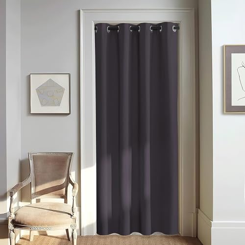 NICETOWN Door Curtain for Closet Doors 80 Inches Long 1 Panel, Blackout Doorway Curtain for Open Closet Bedroom, Room Divider Living Room for Privacy (Greyish Purple, 1 Panel, 46W x 80L)
