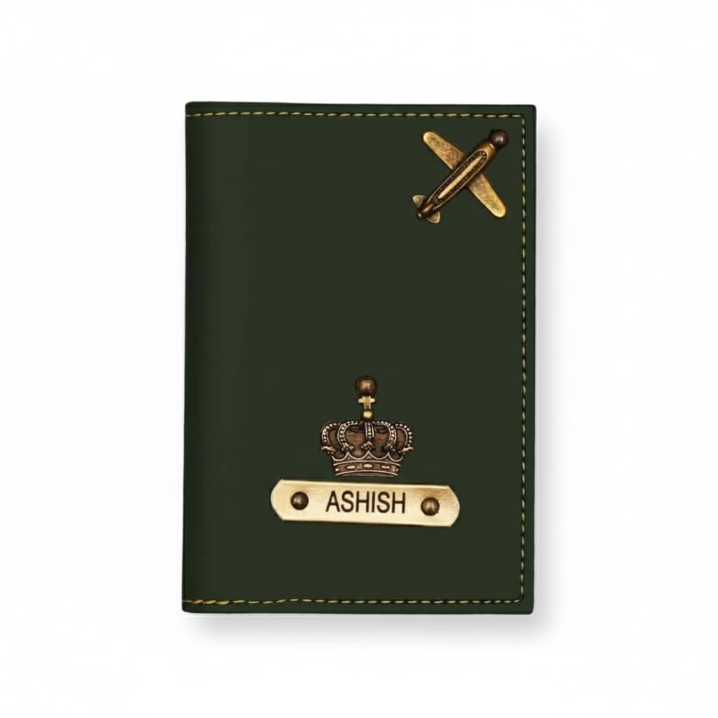 the unique gift studio Personalised Name & Charm Leather Passport Cover Holder for Men & Women (Green) | Birthday Gifts for Men-picture-38