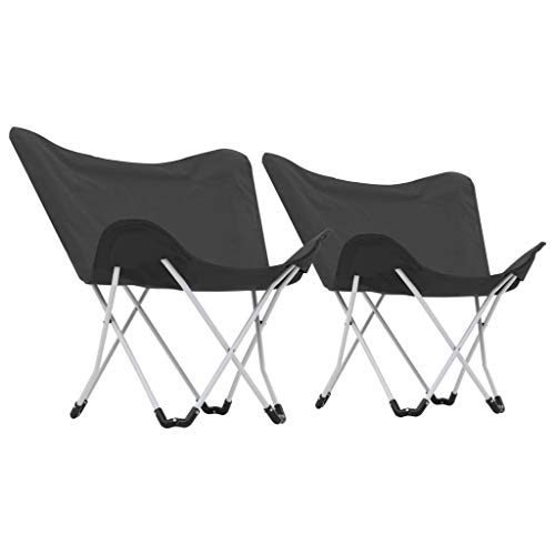 Festnight Sillas de Camping Estilo Mariposa Plegables Diseñadas Ergonómicamente, 2 Unidades Negras 80 x 70 x 87 cm