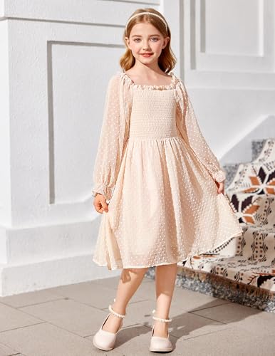 Arshiner Girl Tulle Dress Winter Long Sleeve Teen Girls Party Casual Dresses 5-14Y3