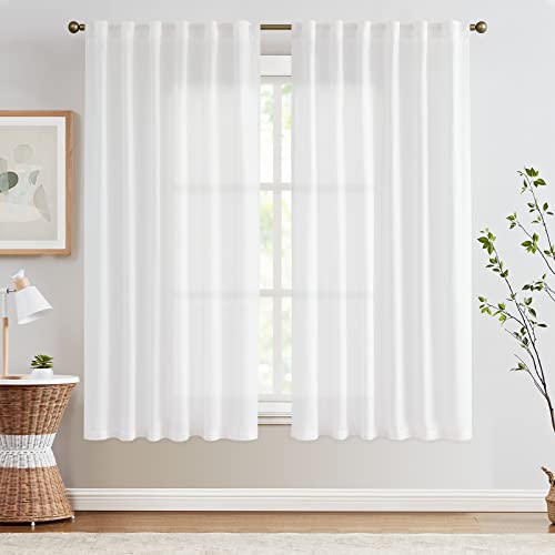 Jinchan White Curtains Farmhouse Curtains For Living Room 63 Inch Length Rod Pocket Back Tab Light Filtering Curtains For Bedroom White Rustic Drapes Semi Sheer Modern Window Curtain Set 2 Panels #TOP1