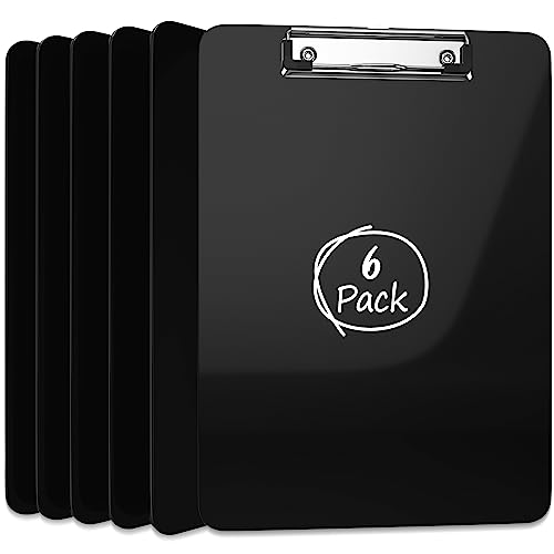 Image of KIGGOS Acrylic Clipboards 12.5 x 9, Black 6 Pack Letter Size Clip Boards with Low Profile Metal Clips, Hold up to 100 Sheets, Lightweight Set for Classroom, School, Office and Home