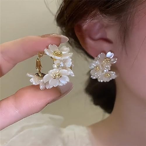 CZ Pearl Flower Huggie Hoop Earrings for Women Girls Sterling Silver Post Dainty Shell Pearl Heart Clover Flowers Cluster Statement Dangle Drop Big Hoops Crystal Studs Hypoallergenic Elegant Wedding Birthday Jewelry Gifts2