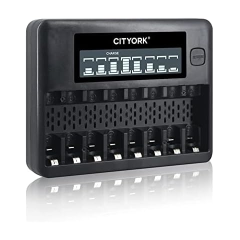 Cargador de pilas AAA de 8 bahías CITYORK con pantalla LCD Cover