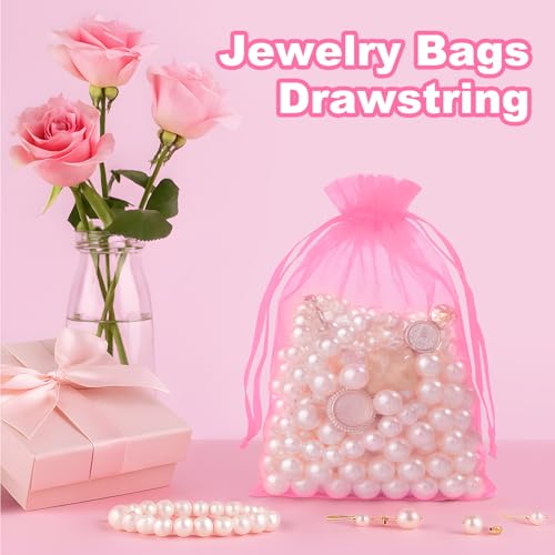 Image of Crweety 50 Pcs Pink Organza Bags 3x4 In, Small Gift Bags Bulk for Jewelry Candy Soap Makeup Sachet, Cute Mini Mesh Goodie Bag Drawstring for Wedding Baby Shower Party Favors & Graduation Gifts