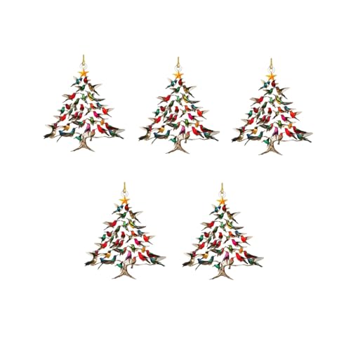 5Pcs Hummingbird Christmas Ornament, Colorful Stack Hummingbird Home Decor, Outdoor Christmas Tree Listing Souvenir Gift (5)