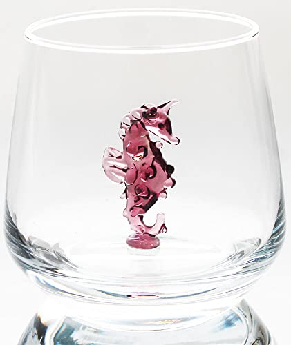Hegusun 3D Drinking Glass Cup With Cute Animal Figurine Inside, Hand Blown Glass Sehorse Figure Inside Mug, Stemless Glass For Wine, Water, Milk, Beverages, 12Oz(Seahorse) #TOP1