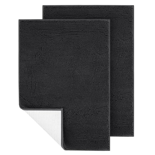 2 Pieces Chenille Absorbent Indoor Door Mat for Rainy Days 36" x 24", Washable Entry Rug for Wet Shoes, Muddy Paw Mat for Rainy Weather, Non‑Slip Outdoor Doormat for Entryway, Dark Grey