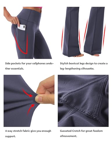 Image of BUBBLELIME 29 inch /31 inch /33 inch /35 inch /37 inch Women High Waist Bootlegs Yoga Pants Tummy Control Bootcut Workout Flared Out Pockets