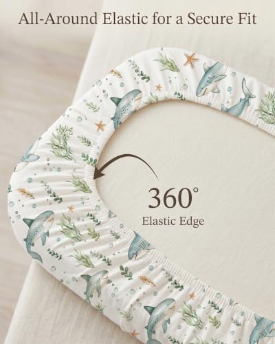 Image of Crib Sheets for Boys and Girls, 2 Pack Fitted Baby Sheets for Standard Toddler Mattress 28 inch x 52 inch, Soft Breathable Jersey Knit Baby Bedding (Turtle & Shark)