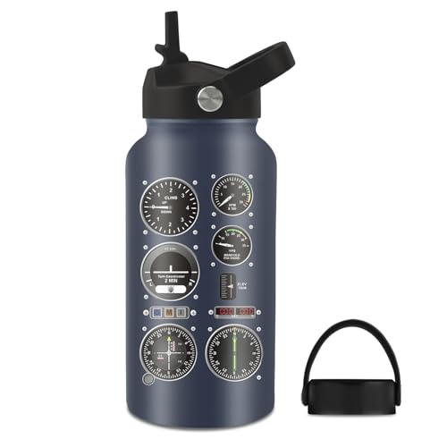 25oz Pilot Water Bottle with 2 Lid - Pilot Stainless Steel Insulated Water Bottles with Straw Lid, BPA-free Leakproof Insulated Reusable Sports Waters Bottle for Office Travel, Gifts Cup for Pilots