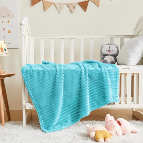 Image of BEDELITE Baby Blankets for Boys Girls 30 inchx 40 inch - 3D Ribbed Jacquard Cute Fuzzy Fleece Blanket, Warm and Breathable Soft Cozy Infant Toddler Blanket for Newborn All Seasons Suitable, Light Blue