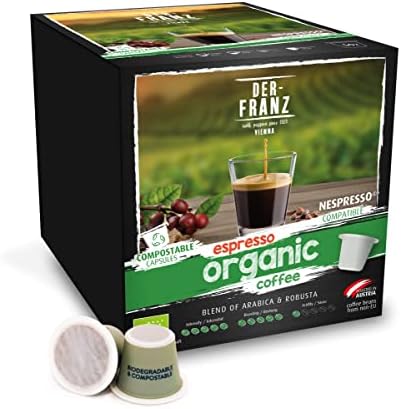 DER-FRANZ - Café espresso orgánico en cápsulas, compatible con Nespresso,  100 % compostable, 50 cápsulas - PREYCA