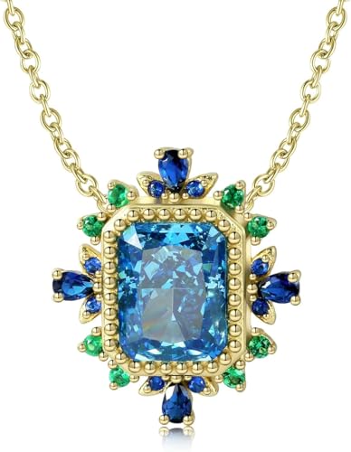 Collier pendentif carré argent 925 et pierre bleue scintillante pour femme