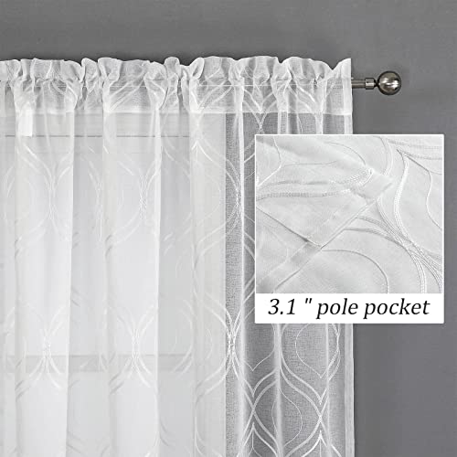 Visiontex TX-W01 Moroccan Embroidery White Sheer Curtains Panels Pair, Decor Rod Pocket Voile Tulle Semi Window Lattice Drapes thumb #2