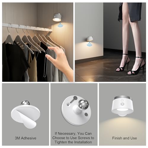 Image of Light Source Wall Sconces with Motion Sensor, Cordless LED Wall Night Lights 360Rotate & Rechargeable Battery Operated, 3 Color Temperatures & Dimmable Indoor Wall Light for Bedroom Bedside