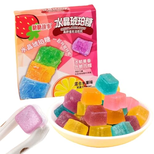 Gem Crystal Amber Candy - Multifruit Flavors, Stunning Appearance, Irresistible Crispy-Chewy Texture (32G)