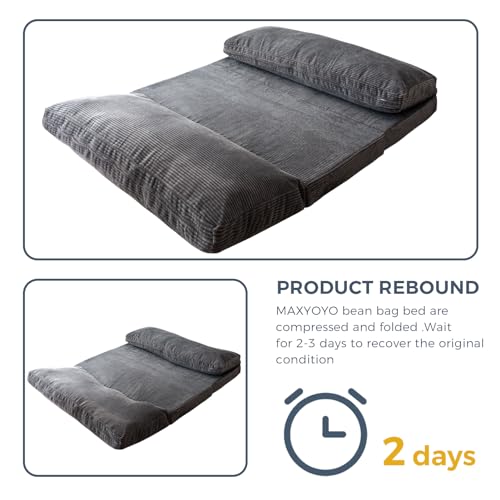 Image of MAXYOYO Folding Sofa Bed, Extra Thick and Long Floor Sofa Convertible Chair with Washable Cover, Floor Couch Lounge Bean Bag Bed for Living Room, Dark Grey, 54x91 Inch