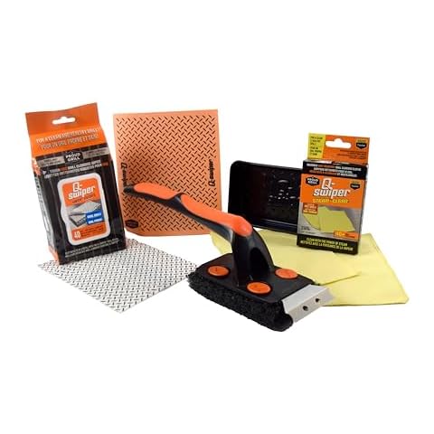 Q-Swiper XL Complete Grill Cleaner Kit - Hot + Cold + Exterior Grill Cleaning. Includes 1 Long Grill Brush, 2 Steam Clean Cloths, 40 Moist Grill Wipes, 1 Exterior Reusable Cloth and 1 Tray. Cover