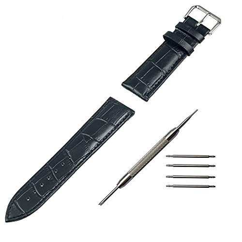 Bracelet de montre en cuir noir 20mm interchangeable avec barres de ressort
