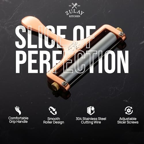 Image of Zulay Adjustable Cheese Slicer - Wire Slicer for Mozzarella, Cheddar, Gouda - Heavy Duty With 2 Extra Wires (Rose Gold)