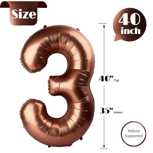 Image of Dark Brown 3 Balloon, Coffee Brown Number Balloons 40 Inch, Chocolate 3rd Birthday Decorations, Men Women Party Supplies for Decorations, Number 3 Balloon