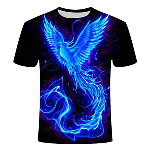 T-shirt noir imprimé flamme bleue 3D manches courtes vêtement streetwear 3XL