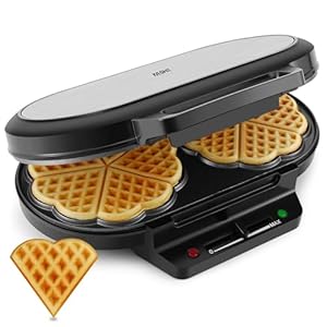 YASHE SW-2122M Belgische Waffel Piastra Waffle Cuore, 10 Waffle Classici a Forma di Cuore con Rivestimento Antiaderente, 5 Regolazioni di Temperatura, Spie Luminose, 1200W, Argento/Nero