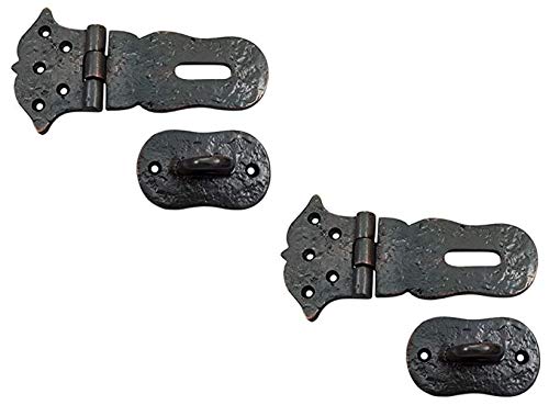 Image of Adonai Hardware inchParan inch Heavy Duty Cast Iron Safety Locking Hasp and Staple (6 inch x 2 Pack, Oil Rubbed Bronze) for Vintage Pirates Treasure Chest, Trunks, Wooden Jewelry Box, Cases, Furniture and Sheds
