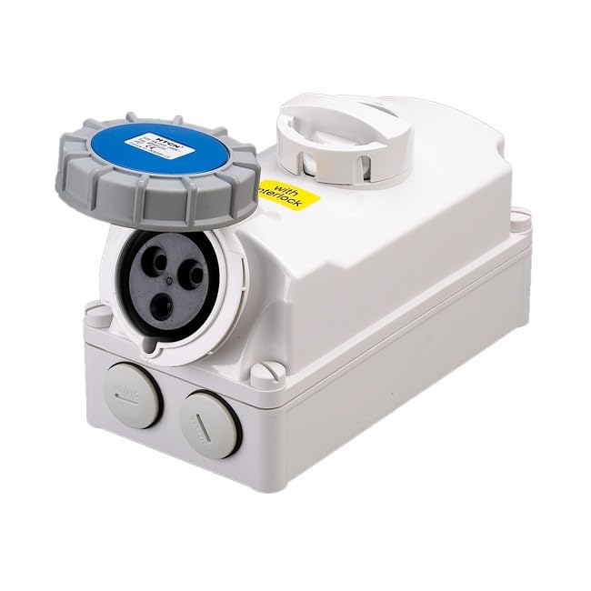 TEW Deligo 32A 3 Pin (2P+E) Blue IP67 Interlocked Switch Socket 240V