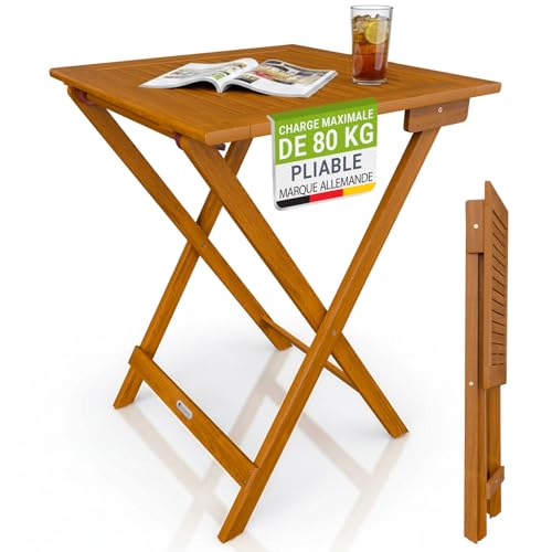 Juskys® Table d'appoint extérieur Zadar XL - Meuble Compact & Pliable en Acacia traité, Durable, 76 x 60 x 60cm, idéal Espace Balcon et terrasse