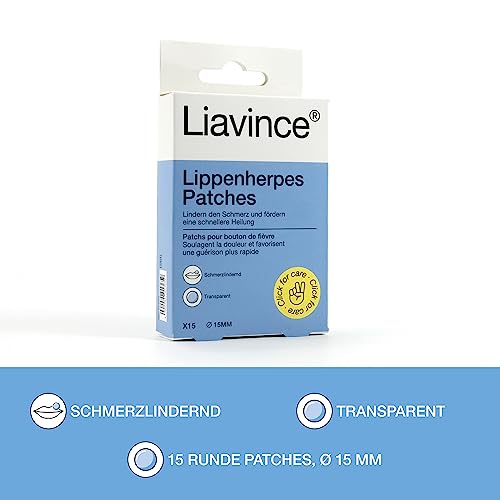 Liavince Lippenherpes-Patches, 15 runde Herpes Pflaster, Schnellere Heilung, Transparent, Gelatinefrei, Wasserdicht, Schmerzlindernd, Virenbarriere, Reduzieren Narbenbildung