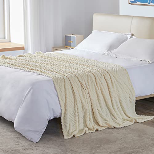 Beautex Jacquard Fleece Throw Blanket(50''X60'', Beige) For Couch Bed And Sofa, Soft Sherpa Fuzzy Blankets Throw Size, Cozy Fluffy Plush Throws For All Seasons Using #TOP2